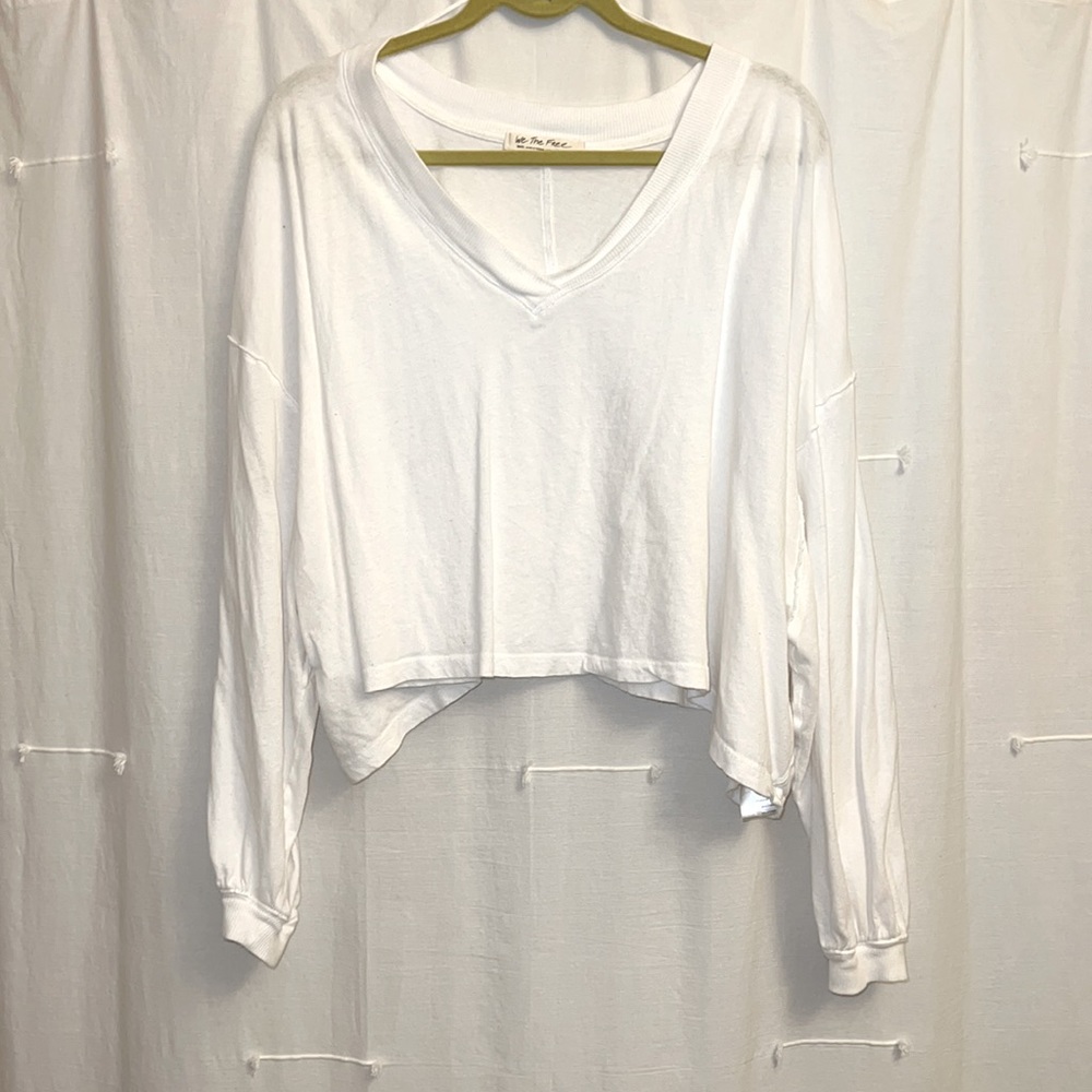 Free People Crop White Long Sleeve Shirt Size M